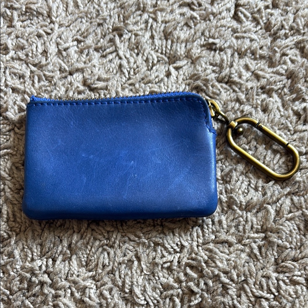 Blue Leather Coin Pouch with Gold Clip